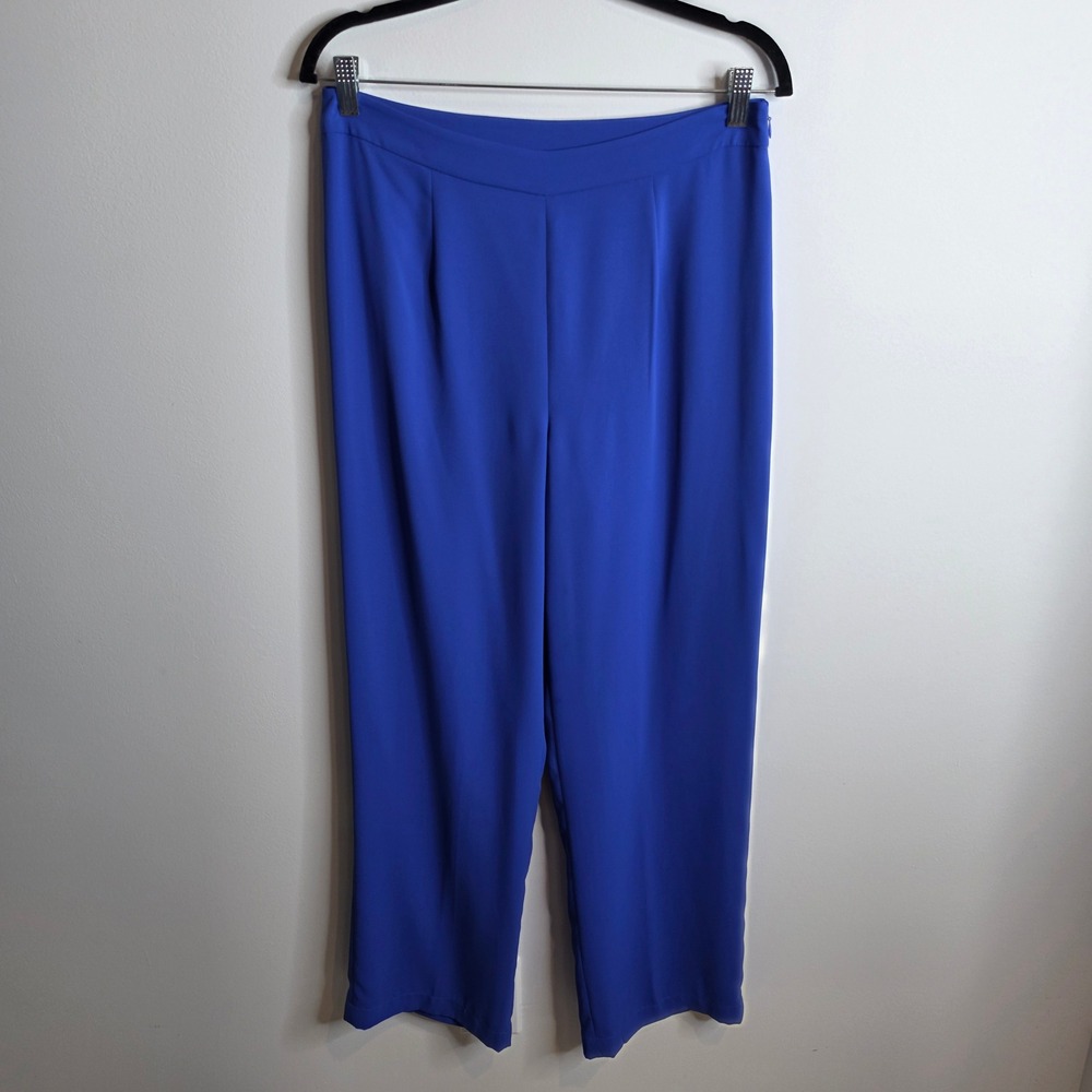 Ming Wang Wide Leg Trousers Women Size S Royal Blue Dress Pants Side Zip 9309